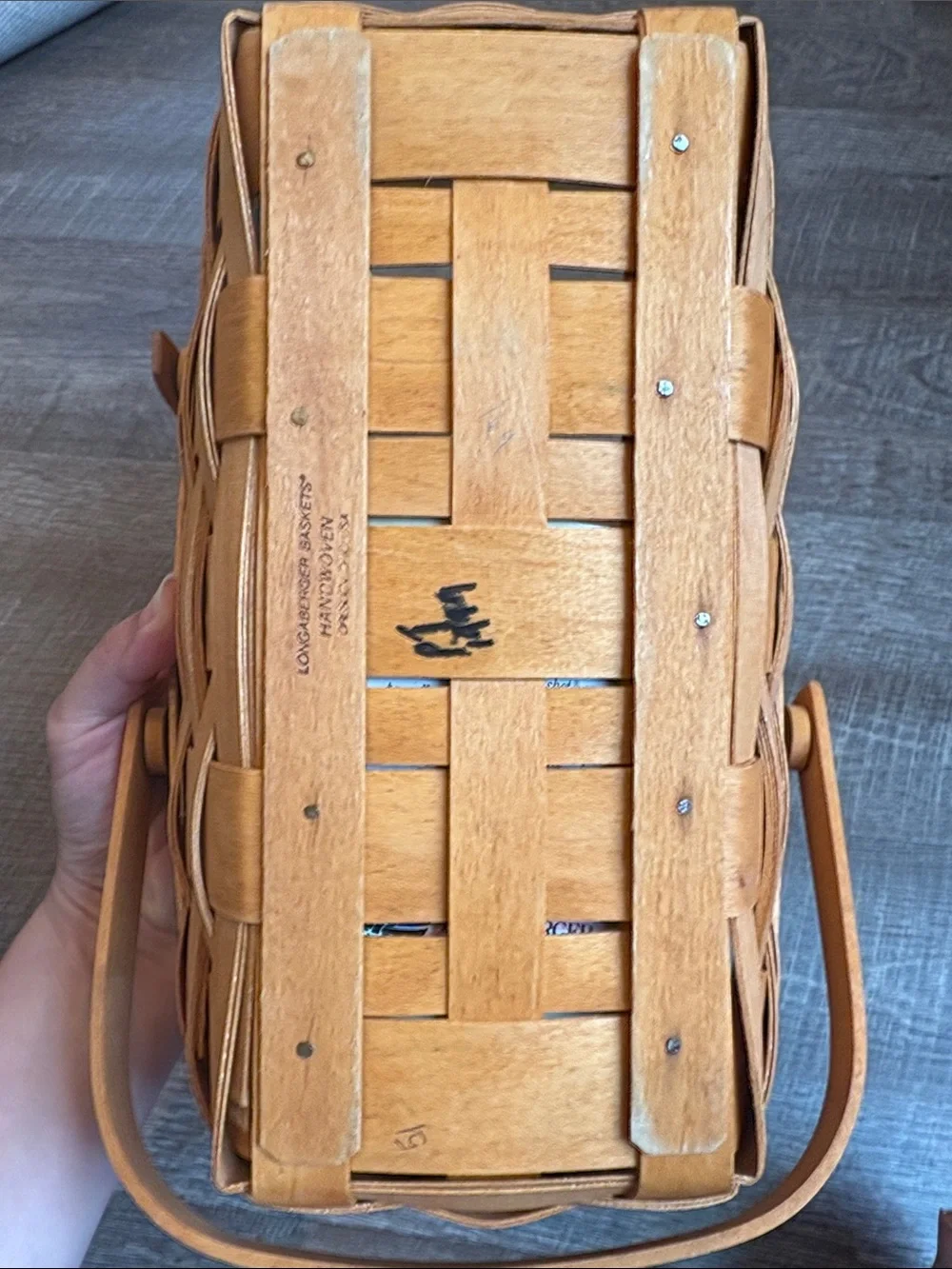 Longaberger Medium Vegetable Basket w/ Protector Handles Vintage